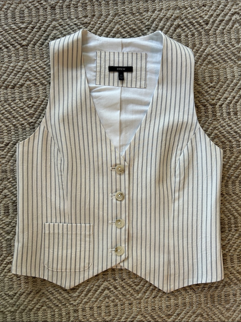 DREW Cream Pinstripe Button-Front Vest with Gray Stripes